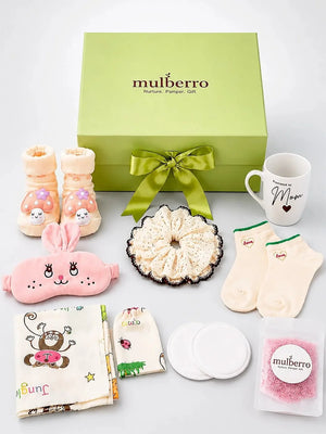 Mulberro New Mom | Postpartum Care | 14-Piece Green Box Gift Hamper - Gift Box