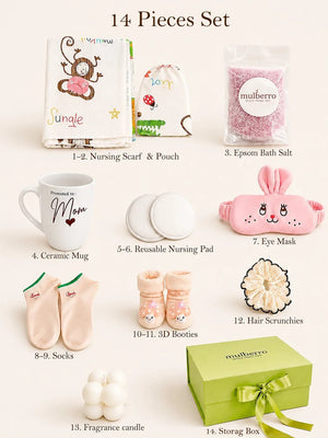 Mulberro New Mom | Postpartum Care | 14-Piece Green Box Gift Hamper - Gift Box