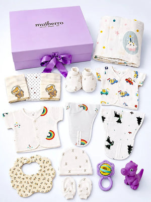 Mulberro Newborn | Exclusive Muslin Cotton |17-Piece Gift set | Gift Box | Unisex | 0–6 Months - Gift Box