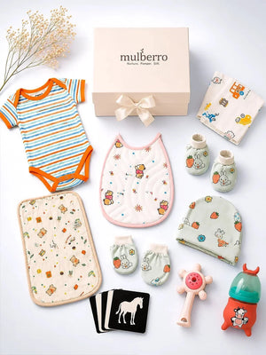 Mulberro Newborn | Growing Baby | Naming Ceremony | 14-Piece Baby Boy Gift Set | White Box | 0–6 Months - Gift Box