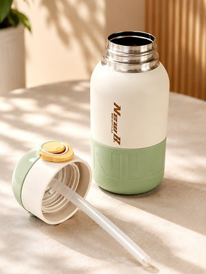 Mulberro Olive Green Kids Stainless Steel Water Bottle — 480ml | Flip Lid & Straw - Water Bottle