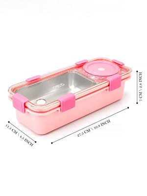 Mulberro Pink 2-Compartment Stainless Steel Kids Lunch Box | Leak-Proof | Fork, Spoon & Sauce Container Included - Baby Food & Storage