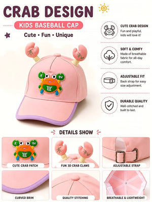 Mulberro Pink 3D Crab Kids Baseball Cap | Adjustable Strap | Girls 2–6 Years - Kids Accessories