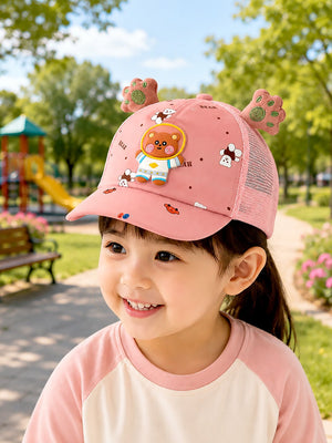Mulberro Pink 3D Space Bear Kids Cap with Bear Ears Adjustable 2-6Y - Kids Accessories