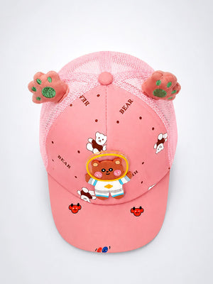 Mulberro Pink 3D Space Bear Kids Cap with Bear Ears Adjustable 2-6Y - Kids Accessories