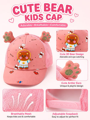 Mulberro Pink 3D Space Bear Kids Cap with Bear Ears Adjustable 2-6Y - Kids Accessories