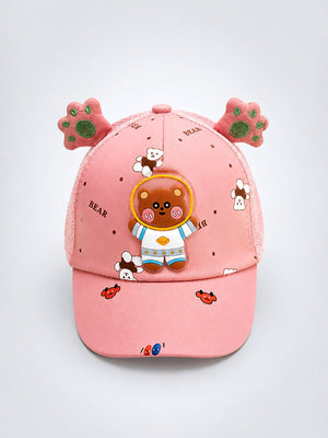 Mulberro Pink 3D Space Bear Kids Cap with Bear Ears Adjustable 2-6Y - Kids Accessories