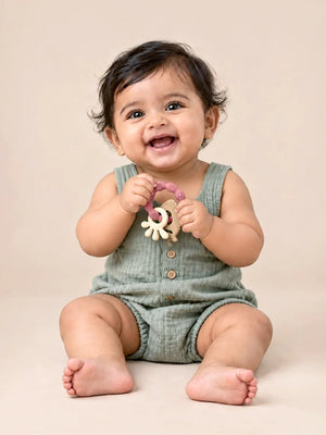 Mulberro Pink & Beige 3-Piece Silicone Baby Teether Set | 10 Teething Textures | 0M+ - Teether