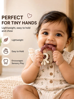 Mulberro Pink & Beige 3-Piece Silicone Baby Teether Set | 10 Teething Textures | 0M+ - Teether