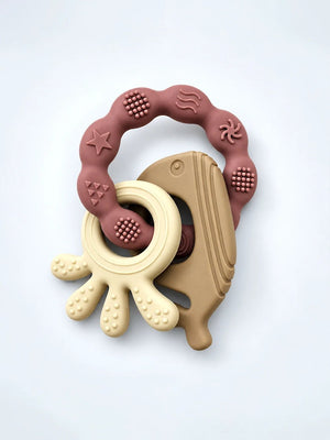 Mulberro Pink & Beige 3-Piece Silicone Baby Teether Set | 10 Teething Textures | 0M+ - Teether