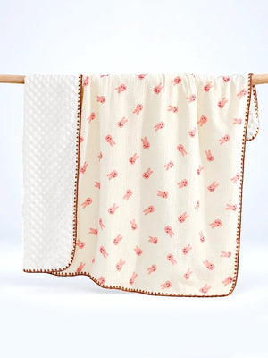 Mulberro Pink Bunny Hop Super Soft Muslin Cotton Baby Blanket | All-Season | 102×102 cm - Baby Blankets & Quilts