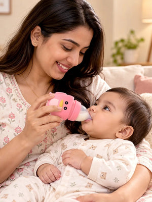 Mulberro Pink Glass Penguin Baby Feeding Bottle — 120ml | Soft Silicone Teat | BPA Free - Baby Food & Storage