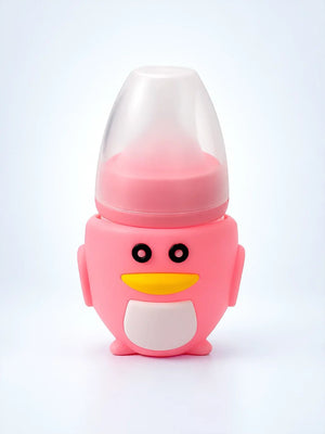 Mulberro Pink Glass Penguin Baby Feeding Bottle — 120ml | Soft Silicone Teat | BPA Free - Baby Food & Storage