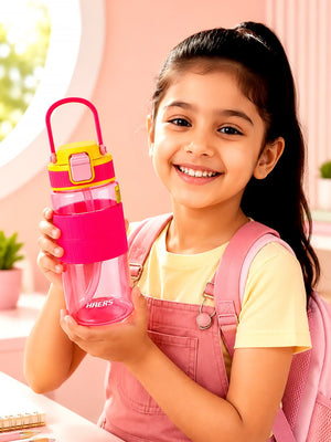 Mulberro Pink Kids Water Bottle — 500ml | One-Touch Flip Lid & Built-in Straw - Water Bottle
