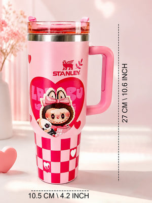 Mulberro Pink Labubu Love Heart Stainless Steel Tumbler | Slide Lid & Reusable Straw - Water Bottle