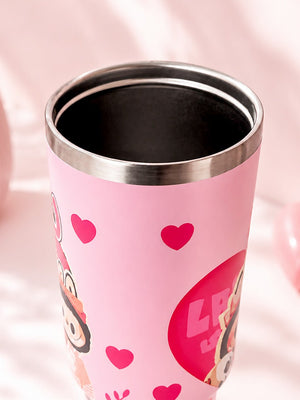 Mulberro Pink Labubu Love Heart Stainless Steel Tumbler | Slide Lid & Reusable Straw - Water Bottle
