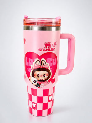 Mulberro Pink Labubu Love Heart Stainless Steel Tumbler | Slide Lid & Reusable Straw - Water Bottle