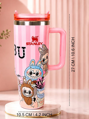 Mulberro Pink Labubu Stainless Steel Kids Tumbler — 40oz / 1.18L | Straw Lid & Handle - Water Bottle