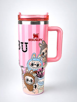 Mulberro Pink Labubu Stainless Steel Kids Tumbler — 40oz / 1.18L | Straw Lid & Handle - Water Bottle