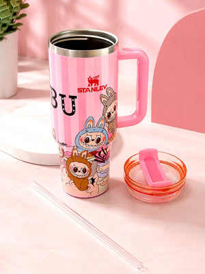 Mulberro Pink Labubu Stainless Steel Kids Tumbler — 40oz / 1.18L | Straw Lid & Handle - Water Bottle