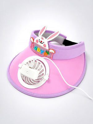 Mulberro Pink Purple 3D Bunny Kids Sun Visor Cap with Built-In Fan | Adjustable | Girls 2–6 Years - Kids Accessories