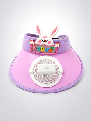 Mulberro Pink Purple 3D Bunny Kids Sun Visor Cap with Built-In Fan | Adjustable | Girls 2–6 Years - Kids Accessories