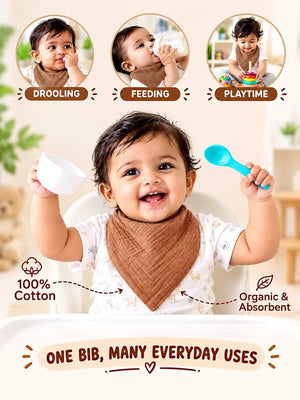 Mulberro Pink, Yellow & Brown 3-Piece Muslin Cotton Baby Bibs | Snap Closure | Drool & Burp Bib - Baby Bibs