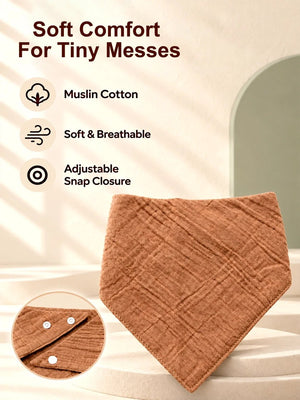 Mulberro Pink, Yellow & Brown 3-Piece Muslin Cotton Baby Bibs | Snap Closure | Drool & Burp Bib - Baby Bibs