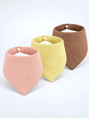 Mulberro Pink, Yellow & Brown 3-Piece Muslin Cotton Baby Bibs | Snap Closure | Drool & Burp Bib - Baby Bibs