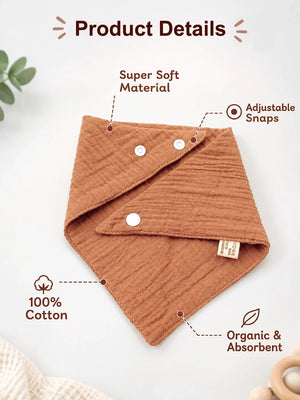 Mulberro Pink, Yellow & Brown 3-Piece Muslin Cotton Baby Bibs | Snap Closure | Drool & Burp Bib - Baby Bibs