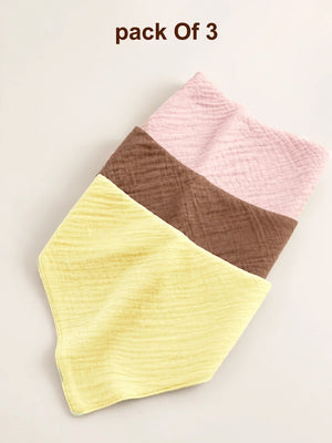 Mulberro Pink, Yellow & Brown 3-Piece Muslin Cotton Baby Bibs | Snap Closure | Drool & Burp Bib - Baby Bibs