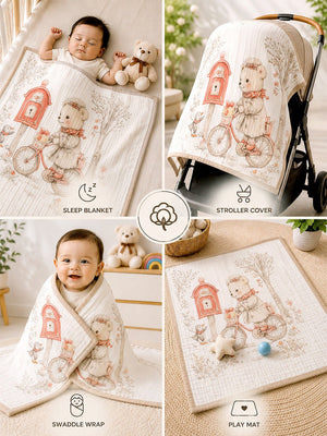 Mulberro Postman Bear 6-Layer Muslin Cotton Baby Blanket 102x102cm - Baby Blankets & Quilts