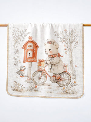 Mulberro Postman Bear 6-Layer Muslin Cotton Baby Blanket 102x102cm - Baby Blankets & Quilts