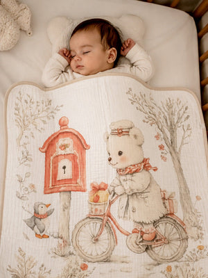 Mulberro Postman Bear 6-Layer Muslin Cotton Baby Blanket 102x102cm - Baby Blankets & Quilts