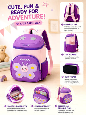 Mulberro Purple Butterfly Neoprene Kids Backpack with Safety Leash – Girls Toddler School Bag - School Bag