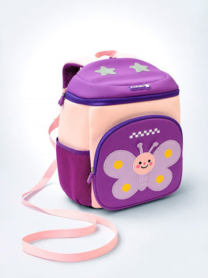 Mulberro Purple Butterfly Neoprene Kids Backpack with Safety Leash – Girls Toddler School Bag - School Bag