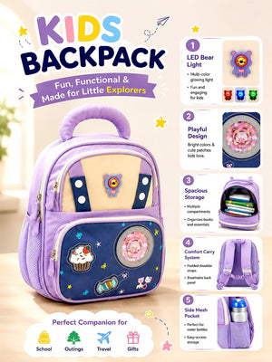 Mulberro Purple LED Bear Kids School Backpack with Cute Candy Patches - School Bag