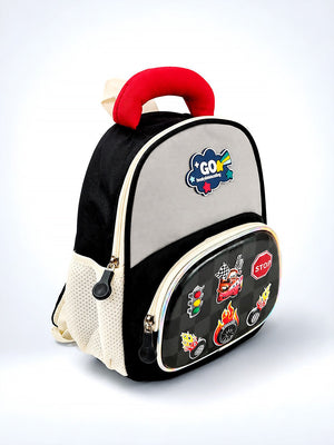 Mulberro Racing Car Kids Backpack with 3D Front Pocket & Padded Handle – Black & Grey - School Bag