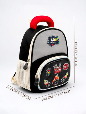 Mulberro Racing Car Kids Backpack with 3D Front Pocket & Padded Handle – Black & Grey - School Bag