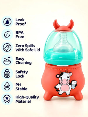 Mulberro Red Glass Cow Baby Feeding Bottle — 120ml | Soft Silicone Teat | BPA Free - Baby Food & Storage