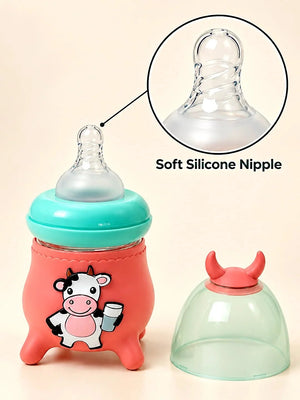 Mulberro Red Glass Cow Baby Feeding Bottle — 120ml | Soft Silicone Teat | BPA Free - Baby Food & Storage