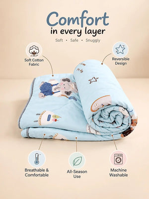 Mulberro Reversible | Happy Elephant Chef Blue Soft Cotton Baby & Toddler AC Blanket | 120×150 cm - Baby Blankets & Quilts