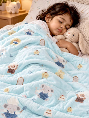 Mulberro Reversible | Happy Elephant Chef Blue Soft Cotton Baby & Toddler AC Blanket | 120×150 cm - Baby Blankets & Quilts
