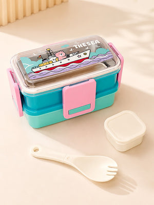Mulberro Sea Adventure Bear 2-Tier Kids Lunch Box | Stainless Steel | Leak-Proof | Spork & Sauce Box Included - Baby Food & Storage