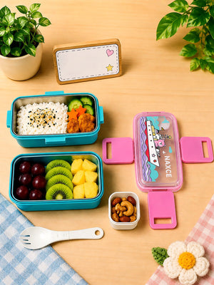 Mulberro Sea Adventure Bear 2-Tier Kids Lunch Box | Stainless Steel | Leak-Proof | Spork & Sauce Box Included - Baby Food & Storage