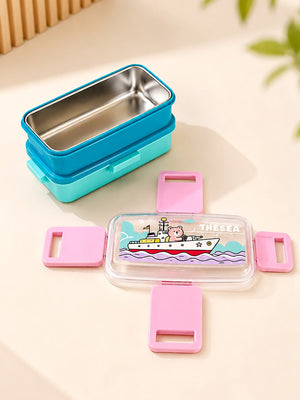 Mulberro Sea Adventure Bear 2-Tier Kids Lunch Box | Stainless Steel | Leak-Proof | Spork & Sauce Box Included - Baby Food & Storage