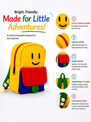 Mulberro Smiley Face Kids Backpack – Bright Multicolour Toddler & Kids School Bag with Safety Leash - School Bag
