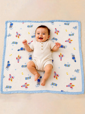 Mulberro Space Adventure 6-Layer Muslin Cotton Baby Blanket 110x110cm - Baby Blankets & Quilts