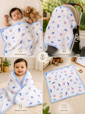 Mulberro Space Adventure 6-Layer Muslin Cotton Baby Blanket 110x110cm - Baby Blankets & Quilts
