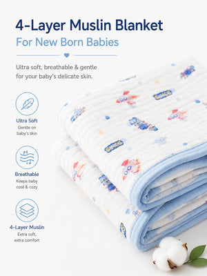 Mulberro Space Adventure 6-Layer Muslin Cotton Baby Blanket 110x110cm - Baby Blankets & Quilts